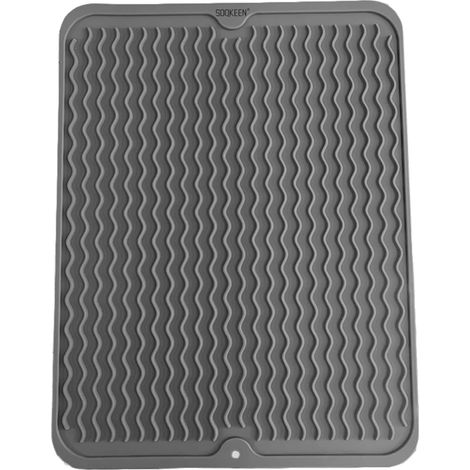 1 - Tapis Égouttoir - Silicone - Drainage Rapide et Pliable - Résistant à la Chaleur pour Cuisine et Évier - Gris - 30x40cm (1/5)