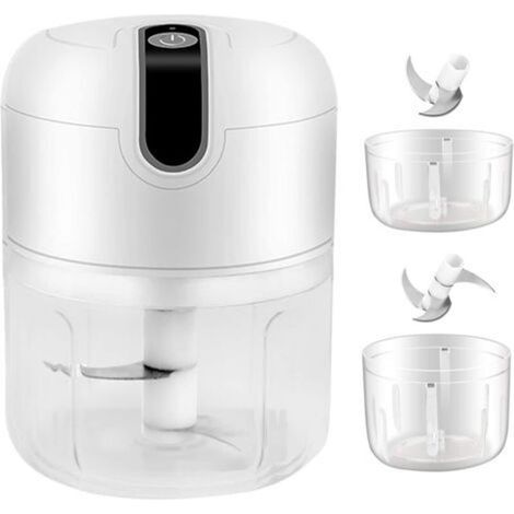Mini Hachoir Électrique, 250ML&100ML Hachoir à Viande Électrique sans Fil, Mixeur Portable Cuisine Hachoir à Électrique avec Lame de Hachoir Légume pour Aliments pour Bébé,Viande,Ail (Blanc)