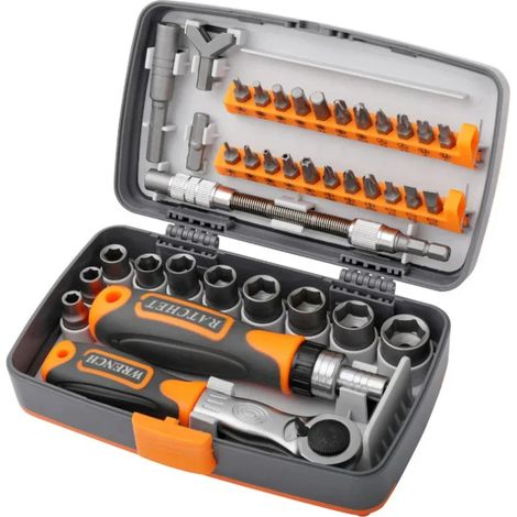 (38 en 1) Coffret de tournevis à cliquet pour gagner du temps, idéal pour la maison. Boîte à outils combinée, quincaillerie, kit de tournevis magnétique, embouts Torx. (1/5)