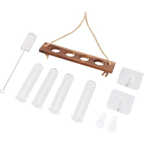 1 niveau 4 trous Station de propagation des plantes Tenture murale Plante Terrarium avec support en bois Mini Tube à essai Couleur rétro (1/5)