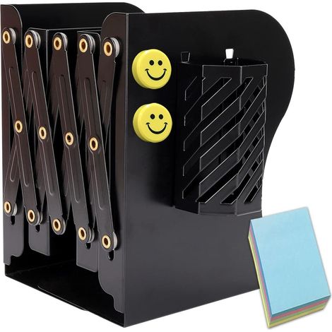 Range-livres extensible avec porte-stylos, antidérapant, métal noir (1/5)