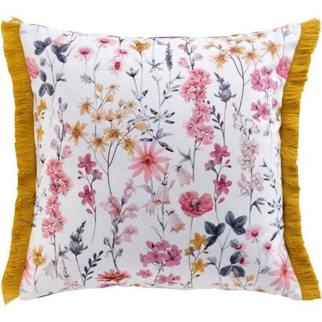 Coussin Déco en Velours "Florabella" 40x40cm Blanc (1/3)