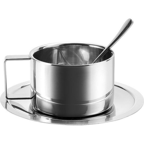 1 set de tasse à café et soucoupe : Tasse à café rétro en acier inoxydable, tasse à thé après-midi exquise pour Vlog, CupA, élégante, vintage, durable, stylée, décor pratique pour la maison. (1/5)