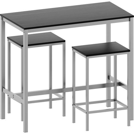 Roslyn 2 Seater Bar Table and Stools Set Kitchen Dining Furniture, Black
