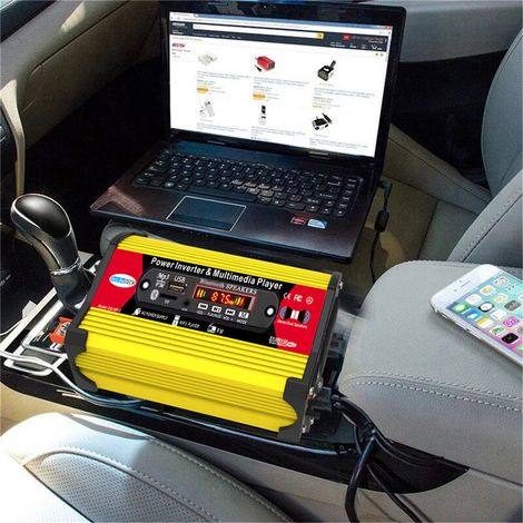 Onduleur à ondes sinusoïdales 300W, convertisseur 12V à 110V/220V, avec double Port USB et affichage LED, haut-parleur BT pour voiture (1/5)
