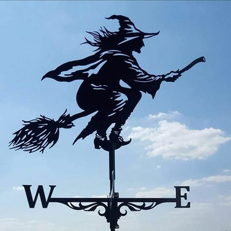 Stainless steel witch weather vane with roof bracket - Garden decoration for outdoor use, farm, yard, garden, gazebo (1/4)