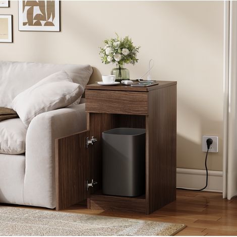 Mobile con cassetto e ricarica MDF effetto noce 33x40x61,5 cm OKMYHOME (1/5)