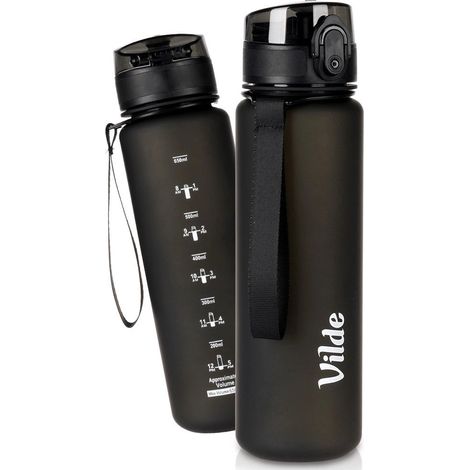 Black Water Bottle with Spout, 650 ml, Leak-Proof (1/5)