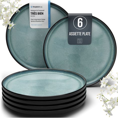 Assiettes plates Ibiza, lot de 6, 26 cm, couleur pétrole