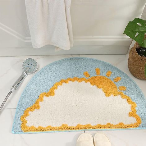un Tapis De Salle De Bain Demi-cercle Bleu, Tapis De Salle De Bain Absorbant 40x60cm (1/5)