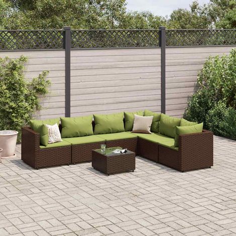 7-tlg. Garten-Lounge-Set mit Kissen Braun Poly Rattan (1/5)
