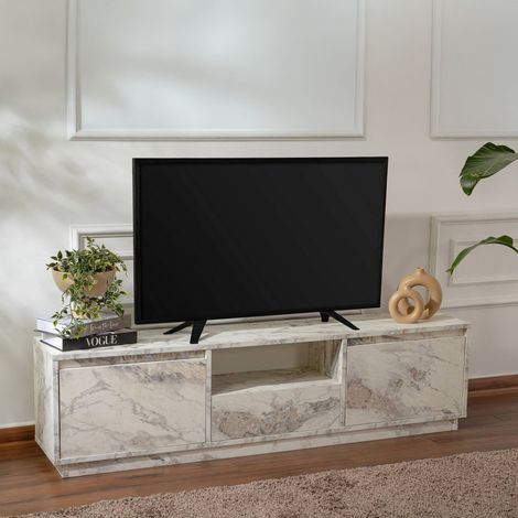 Dmora - Mueble de televisión Morrigan, Aparador de salón, Mueble bajo para TV, Base de pared equipada, 160x30 h42 cm, Mármol (1/5)