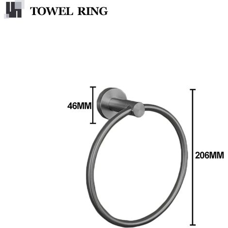 (Anneau porte-serviettes B) Kit d'accessoires de salle de bain gris en acier inoxydable, porte-serviettes mural rond, barre d'appui, porte-papier toilette, crochet pour peignoir et serviette. (1/5)