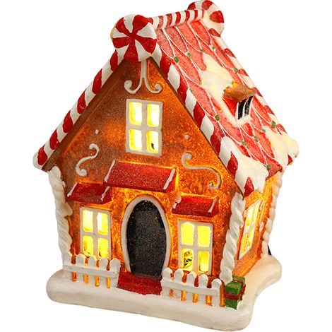 Maison de Noël en résine D3-1 Marron Décoration lumineuse musicale Bonhomme pain d'épice Bureau Fenêtre Piles AAA (1/5)