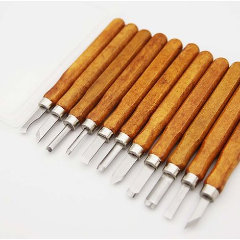Set Outils Sculpture Bois - 12 Pièces Avec Pierre À Aiguiser Et Étui De Protection - Ciseaux À Bois Gouges Racloirs V-Coupe Pour Sculpture Sur Bois Tendre - 1 Set (1/5)
