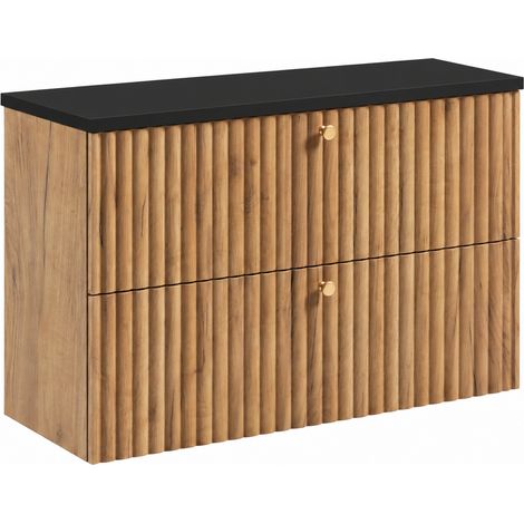 Mobile da bagno sospeso con piano 80, rovere craft oro + piano nero, maniglie in tre colori, 80 x 44,4 x 58,6 cm (1/5)