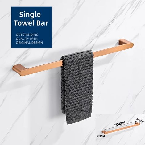 Porte-serviettes simple en or rose brossé avec porte-serviettes, porte-papier toilette, crochet pour peignoir, porte-gobelet, brosse WC et porte-savon. Accessoires de salle de bain. (1/5)