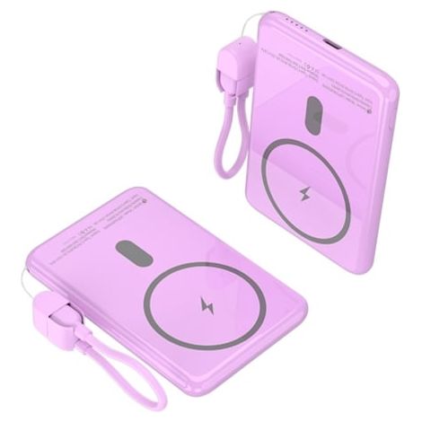 Powerbank 5000mAh Leotec LEPOWW20W5P/ 20W/ Wireless/ Púrpura/ Incluye Cable USB Tipo-C
