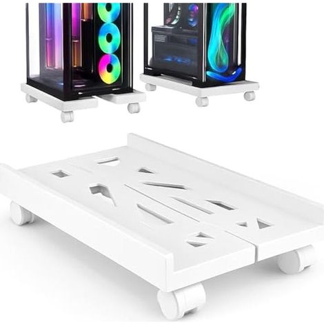Support PC avec roulettes : support pour ordinateur PC tour réglable support CPU chariot sous bureau universel pour bureau maison bureau PC blanc (1/5)