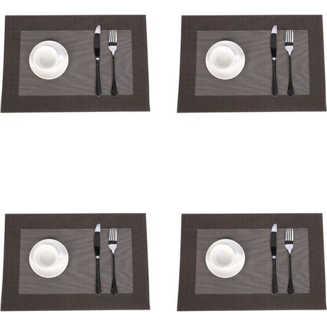 Lot de 4 Sets de Table PVC Napperons Vinyle Tissé Lavables Resistant à la Chaleur Antidérapant pour Restaurant Salle Manger Marron Foncé (1/4)