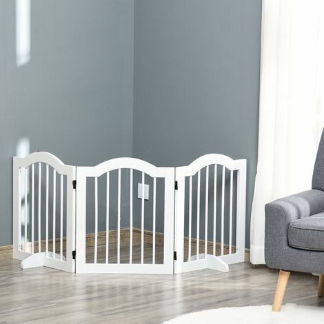 Cancelletto modulare pieghevole per animali domestici PawHut con gambe di supporto, in legno MDF massiccio, 154,5 x 61 cm, bianco.