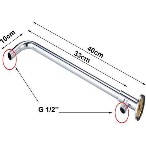 Bras de douche mural en acier inoxydable – rallonge 40 cm pour pomme de douche, raccord fileté G1/2" (1/3)