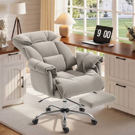 Chaise de bureau inclinable et réglable en hauteur, avec accoudoirs, repose-pieds et dossier haut, 75 x 77 x 110-118 cm, grise (1/5)