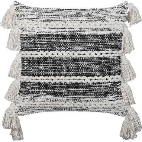 Dekokissen ROCHEA Baumwolle 45 x 45 cm Schwarz Streifenmuster