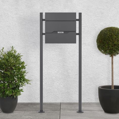 ECD Germany Boîte aux Lettres sur Pied, Anthracite, 37x11x37 cm, Acier Inoxydable, Moderne, Mailbox avec Compartiment à Journaux, 2 Clés, Support Anthracite Haut 120 cm, Materiel de Montage Inclus (1/5)