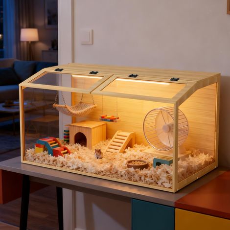 120cm XXL Large Hamster Cage Deluxe Habitat Glass Clear View for Small Animals