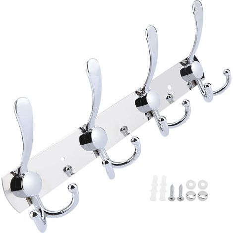 Multifunctional stainless steel wall hook, towel and shower cap holder for bathroom (4 hooks) (1/5)