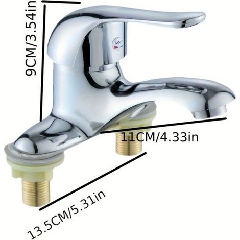 Mitigeur de Lavabo à Poignée Unique en Laiton Chromé – Mélange Eau Chaude et Froide, Installation Trois Trous, Pour Vasque et Évier (1/4)
