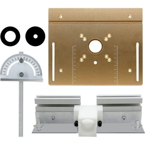 Plaque d'insertion pour table de défonceuse en aluminium C8 - Établis de menuiserie, plaque rabattable pour défonceuse avec guide d'onglet, butée en profilé d'aluminium, supports coulissants - Outil d (1/5)