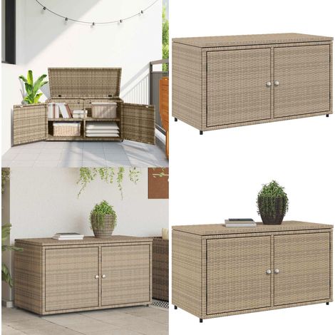 Gartenschrank Beige 110x55x60,5 cm Poly Rattan - Outdoor-Schrank - Gartenschrank - Stauraum - Gartenorganisation - Rattan Gartenmöbel