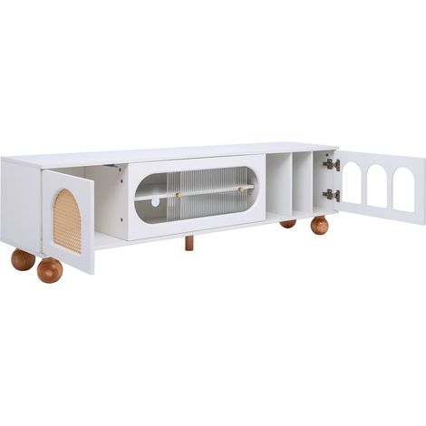ELVMI TV Lowboard mit 3 Offenen Fächern und 3 Türen, Goldfarbenen Griffen, für Wohnzimmer, 170 × 47 × 37 cm (1/5)