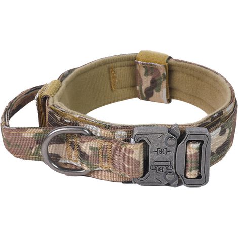 Collier de chien tactique réglable en nylon – Boucle en métal – Rembourré pour chiens moyens – Entraînement extérieur – Poignée de contrôle-L (1/5)