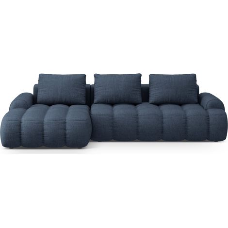 Canapé-lit d'angle + box 3 places tissu structurel bleu foncé (1/5)