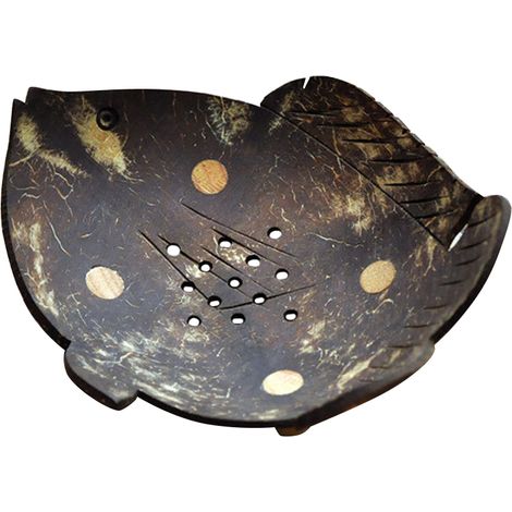 Porte-savon décoratif et écologique en coque de noix de coco naturel - Support de douche élégant pour savons parfumés - 14 x 12 cm - Contient 1 pièce (1/5)