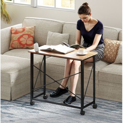 MEUBLIV Bureau pliable 80 cm avec roulettes, décor chêne, gain de place (1/5)