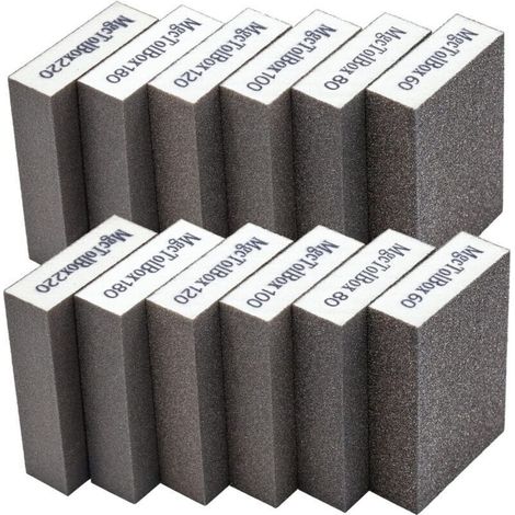Set mit 12 hochdichten Schleifschwämmen, Körnungen 60/80/100/120/180/220, zum Nass- und Trockenschleifen von Hartholz und Metall – 12 Stück (1/5)
