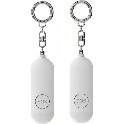 Lot de 2 alarmes personnelles avec lampe de secours LED - Porte-clés - 130 dB - Rechargeable - Portable - Avertissement de batterie faible - Alarme de sécurité sonore pour femmes, hommes, (1/5)