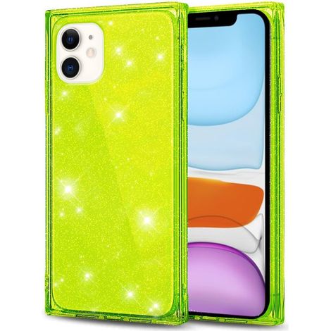 Funda cuadrada con purpurina para iPhone 11, verde. (1/2)