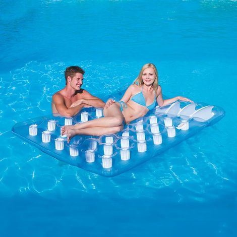 Matelas Gonflable Piscine Avec Dossier – Support 2 Boissons, Lumières LED Solaires, Capacité 300 Lbs (136 Kg)