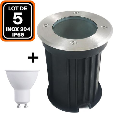 Lot 5 Spots Encastrable de Sol Rond Inox 304 Exterieur IP65 +