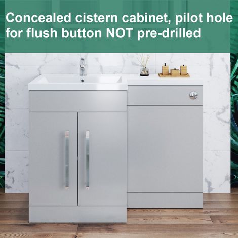 ELEGANT 1100mm Bathroom Vanity Sink Unit Furniture Storage, Left Hand Matte Grey Vanity unit + Resin Basin + Concealed Cistern (1/5)