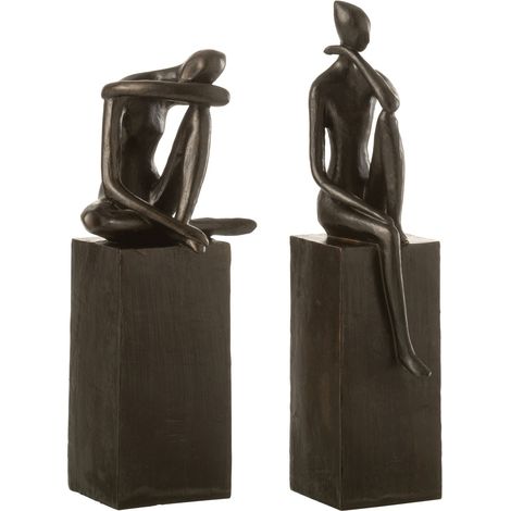 Duo Statuettes sur Socle Assises Résine Marron 14x11x38cm (1/2)