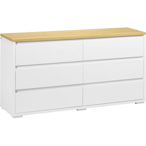 Commode à 6 tiroirs en panneaux de particules blancs pour chambre, bureau et salon, 140 x 37 x 75 cm (1/5)