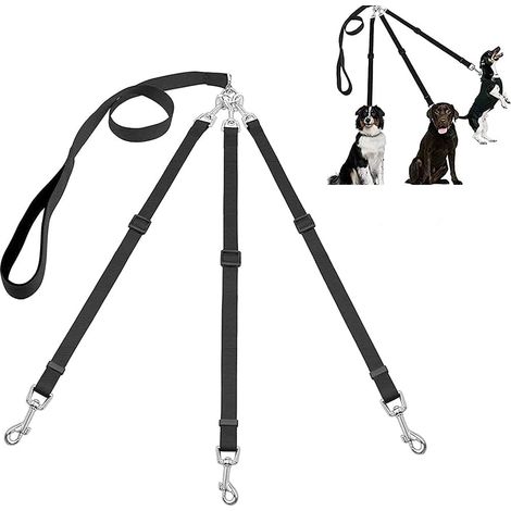 (Noir) Laisse 3 en 1 Amovible pour Chien - Triple Voies en Nylon Réglable pour Marche, Jogging, Plusieurs Animaux (1/5)