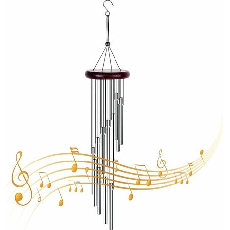 VURAHOME - Carillons à Vent Extérieur Carillons Éoliens avec 12 Tube en Aluminium en Bois Carillons de Vent Mélodieux Carillon à Vent Musical pour Jardin Intérieur Patio Balcon, Argent (1/5)