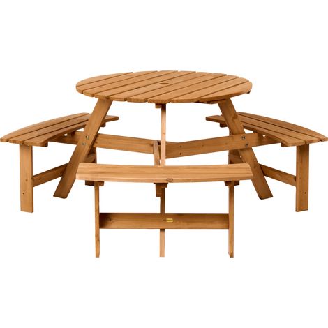 Mesa de comedor exterior para pícnic estilo rústico moderno de madera de abeto con bancos marrón claro Calascibetta (1/5)